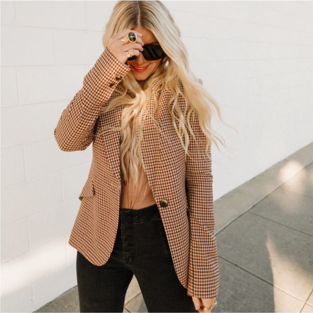 L'agence Chamberlain Tailored Blazer Tan Brown Preppy Plaid Jacket Size 8 NWT - Picture 15 of 15